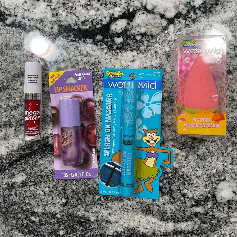 Wet n Wild Bundle- makeup sponge, mascara, liquid lipstick, lip oil